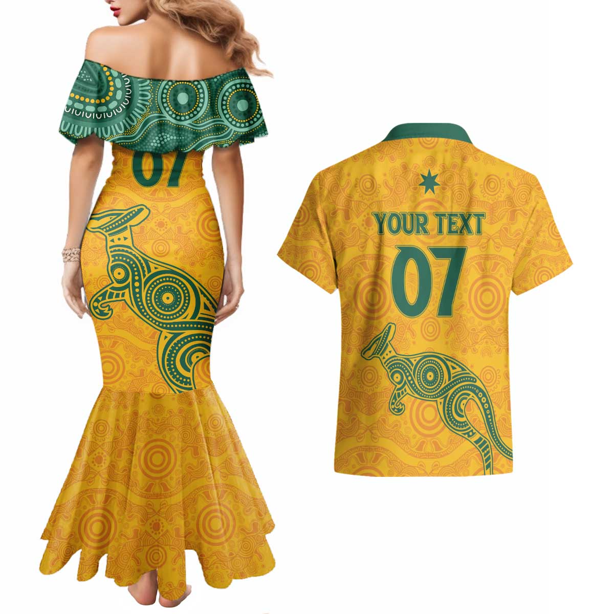 Australia 2024 Custom Couples Matching Mermaid Dress and Hawaiian Shirt Aboriginal GO Team Aussie