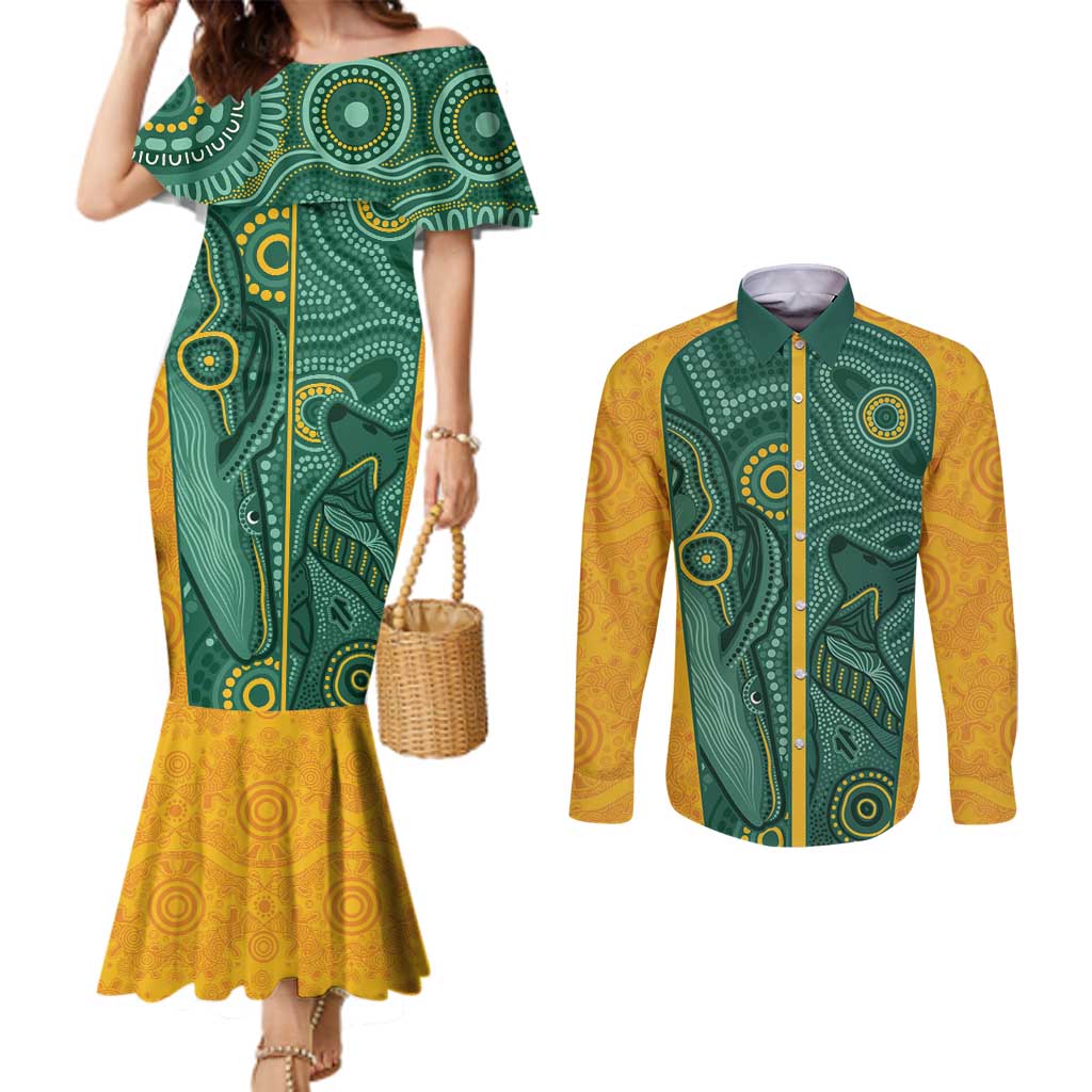 Australia 2024 Custom Couples Matching Mermaid Dress and Long Sleeve Button Shirt Aboriginal GO Team Aussie