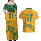 Australia 2024 Custom Couples Matching Off Shoulder Maxi Dress and Hawaiian Shirt Aboriginal GO Team Aussie