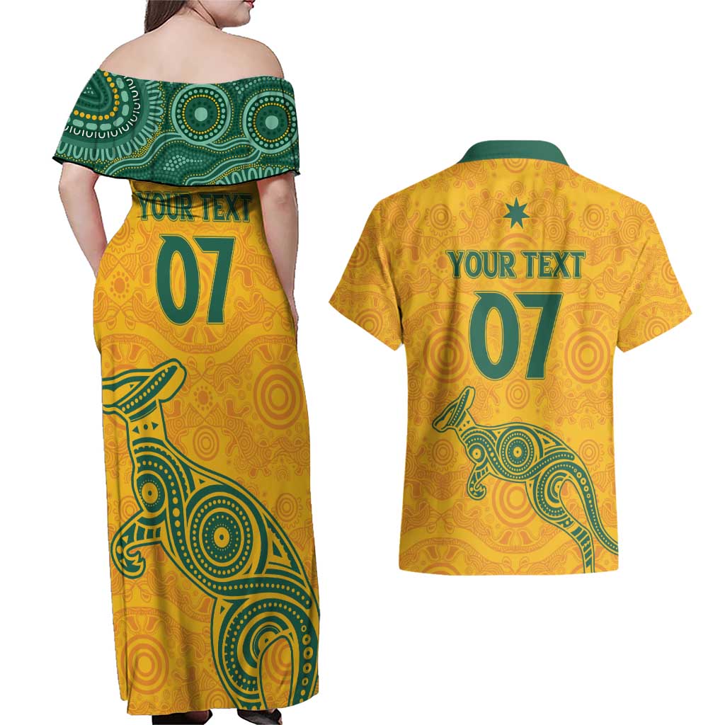 Australia 2024 Custom Couples Matching Off Shoulder Maxi Dress and Hawaiian Shirt Aboriginal GO Team Aussie