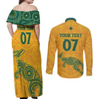 Australia 2024 Custom Couples Matching Off Shoulder Maxi Dress and Long Sleeve Button Shirt Aboriginal GO Team Aussie