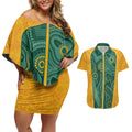 Australia 2024 Custom Couples Matching Off Shoulder Short Dress and Hawaiian Shirt Aboriginal GO Team Aussie