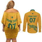 Australia 2024 Custom Couples Matching Off Shoulder Short Dress and Long Sleeve Button Shirt Aboriginal GO Team Aussie