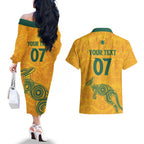 Australia 2024 Custom Couples Matching Off The Shoulder Long Sleeve Dress and Hawaiian Shirt Aboriginal GO Team Aussie