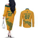 Australia 2024 Custom Couples Matching Off The Shoulder Long Sleeve Dress and Long Sleeve Button Shirt Aboriginal GO Team Aussie