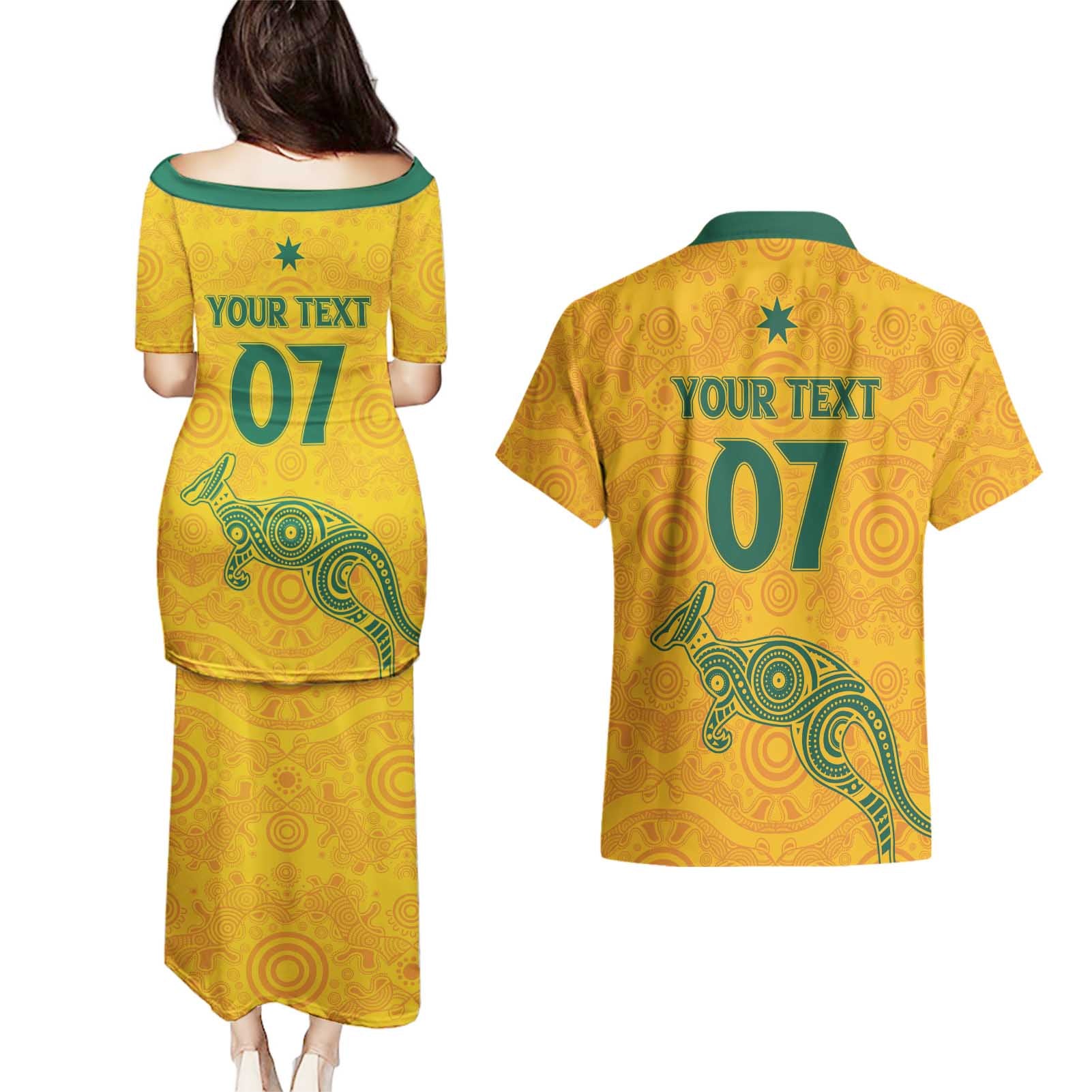 Australia 2024 Custom Couples Matching Puletasi and Hawaiian Shirt Aboriginal GO Team Aussie