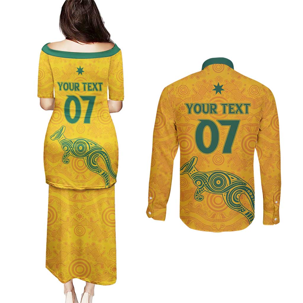 Australia 2024 Custom Couples Matching Puletasi and Long Sleeve Button Shirt Aboriginal GO Team Aussie