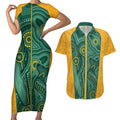 Australia 2024 Custom Couples Matching Short Sleeve Bodycon Dress and Hawaiian Shirt Aboriginal GO Team Aussie