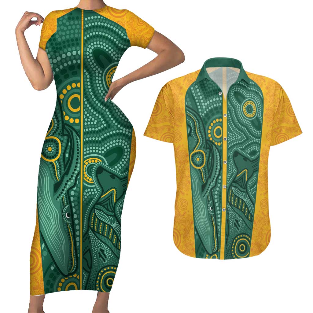 Australia 2024 Custom Couples Matching Short Sleeve Bodycon Dress and Hawaiian Shirt Aboriginal GO Team Aussie