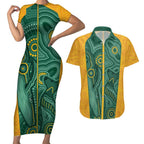 Australia 2024 Custom Couples Matching Short Sleeve Bodycon Dress and Hawaiian Shirt Aboriginal GO Team Aussie