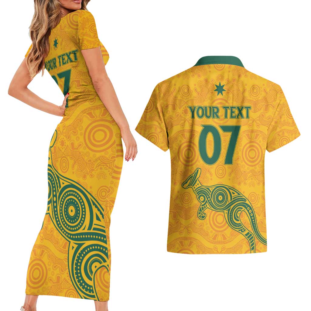 Australia 2024 Custom Couples Matching Short Sleeve Bodycon Dress and Hawaiian Shirt Aboriginal GO Team Aussie