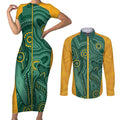 Australia 2024 Custom Couples Matching Short Sleeve Bodycon Dress and Long Sleeve Button Shirt Aboriginal GO Team Aussie