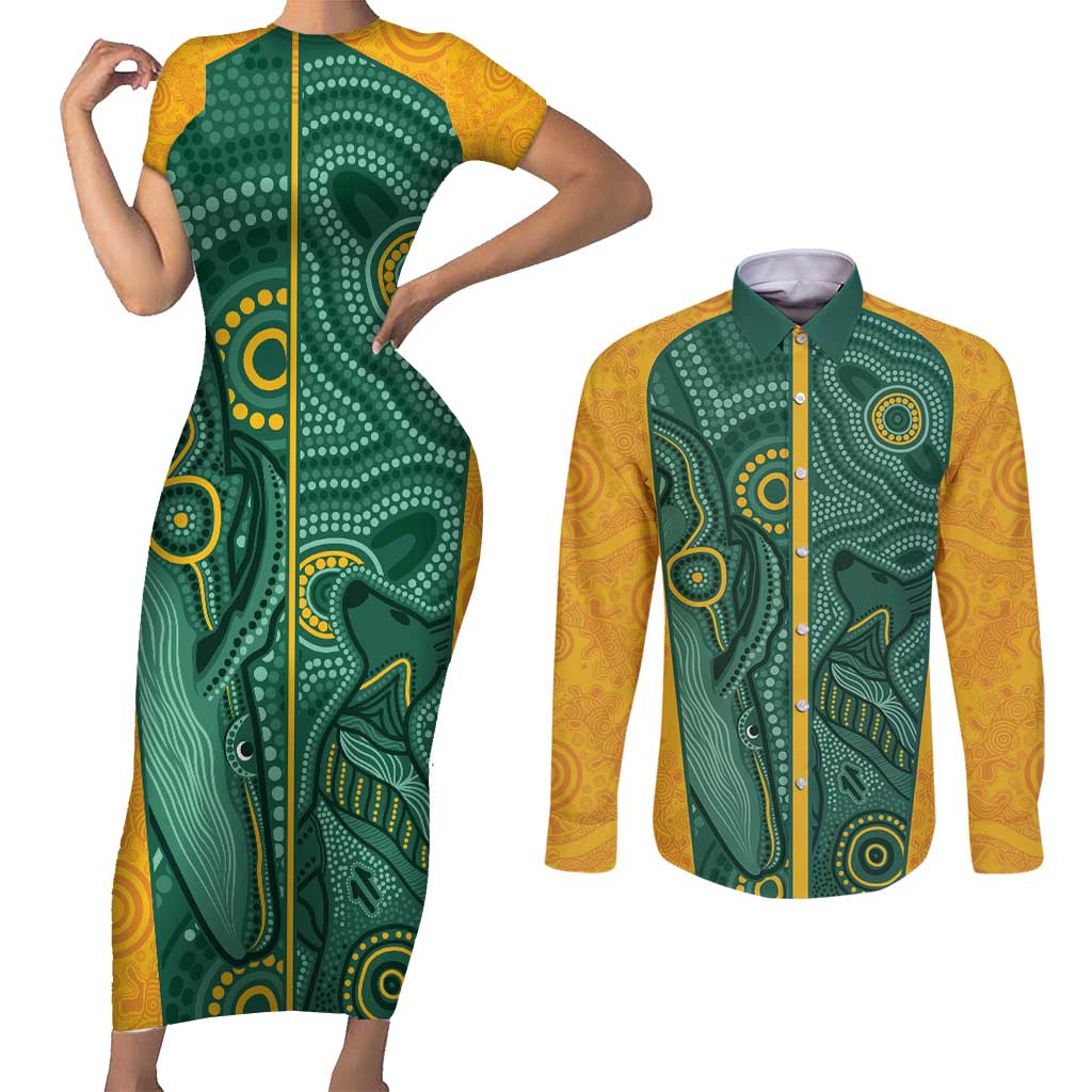 Australia 2024 Custom Couples Matching Short Sleeve Bodycon Dress and Long Sleeve Button Shirt Aboriginal GO Team Aussie
