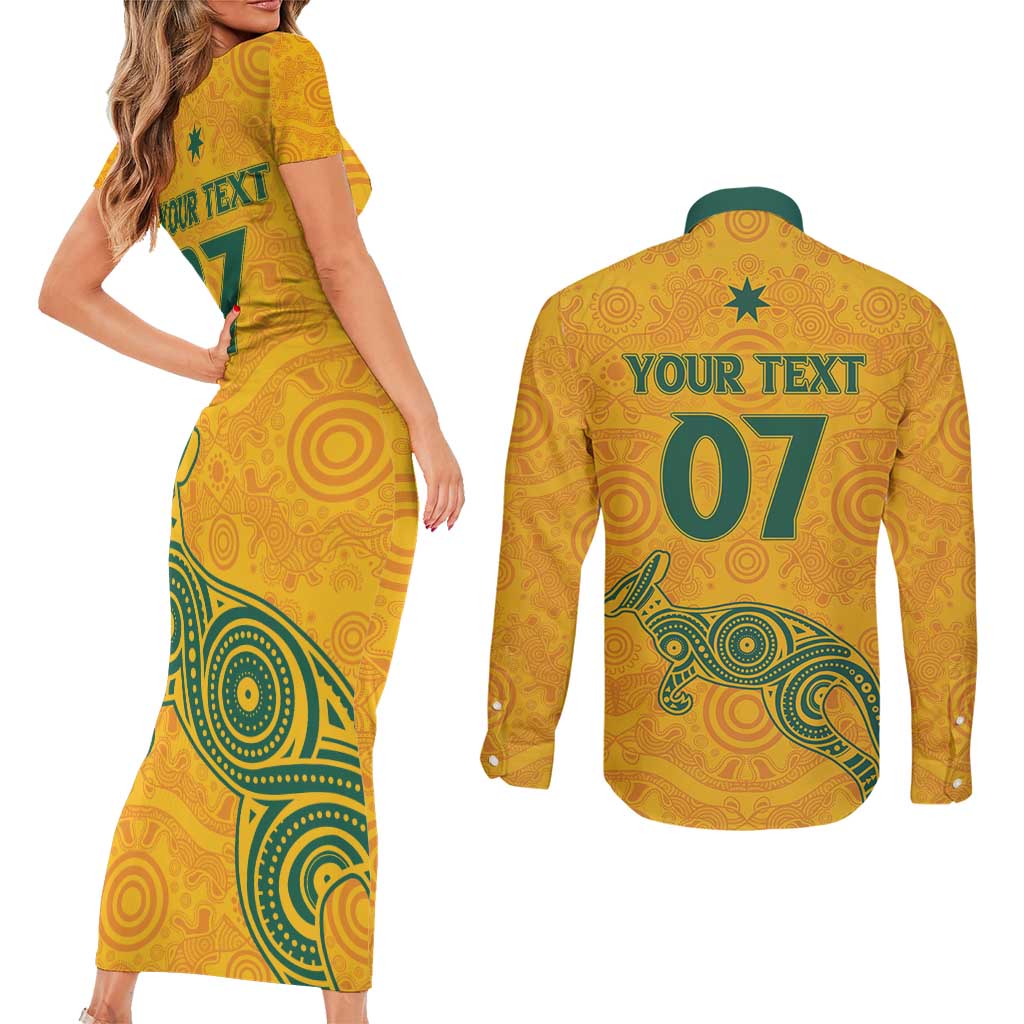 Australia 2024 Custom Couples Matching Short Sleeve Bodycon Dress and Long Sleeve Button Shirt Aboriginal GO Team Aussie