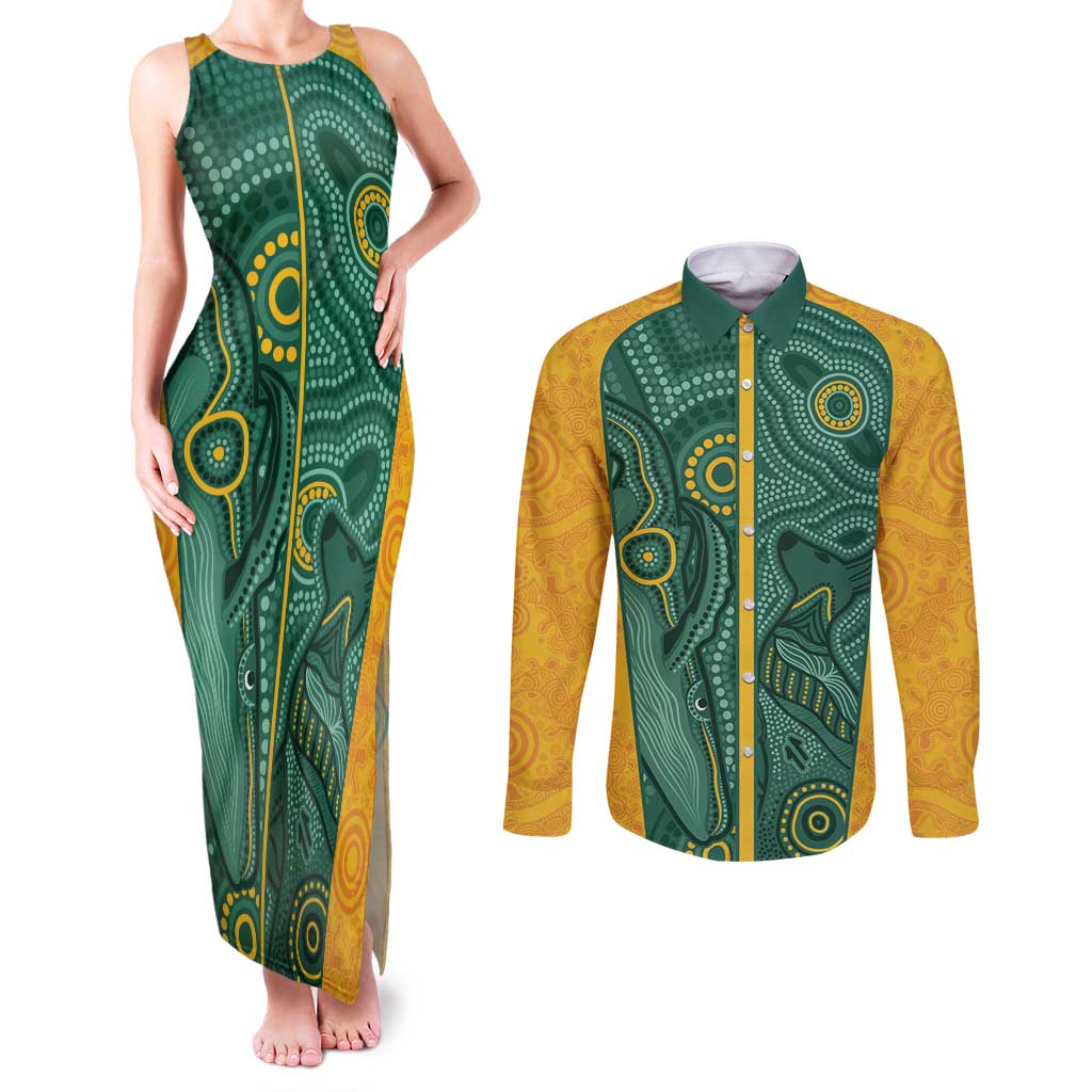 Australia 2024 Custom Couples Matching Tank Maxi Dress and Long Sleeve Button Shirt Aboriginal GO Team Aussie