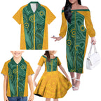 Australia 2024 Custom Family Matching Off The Shoulder Long Sleeve Dress and Hawaiian Shirt Aboriginal GO Team Aussie
