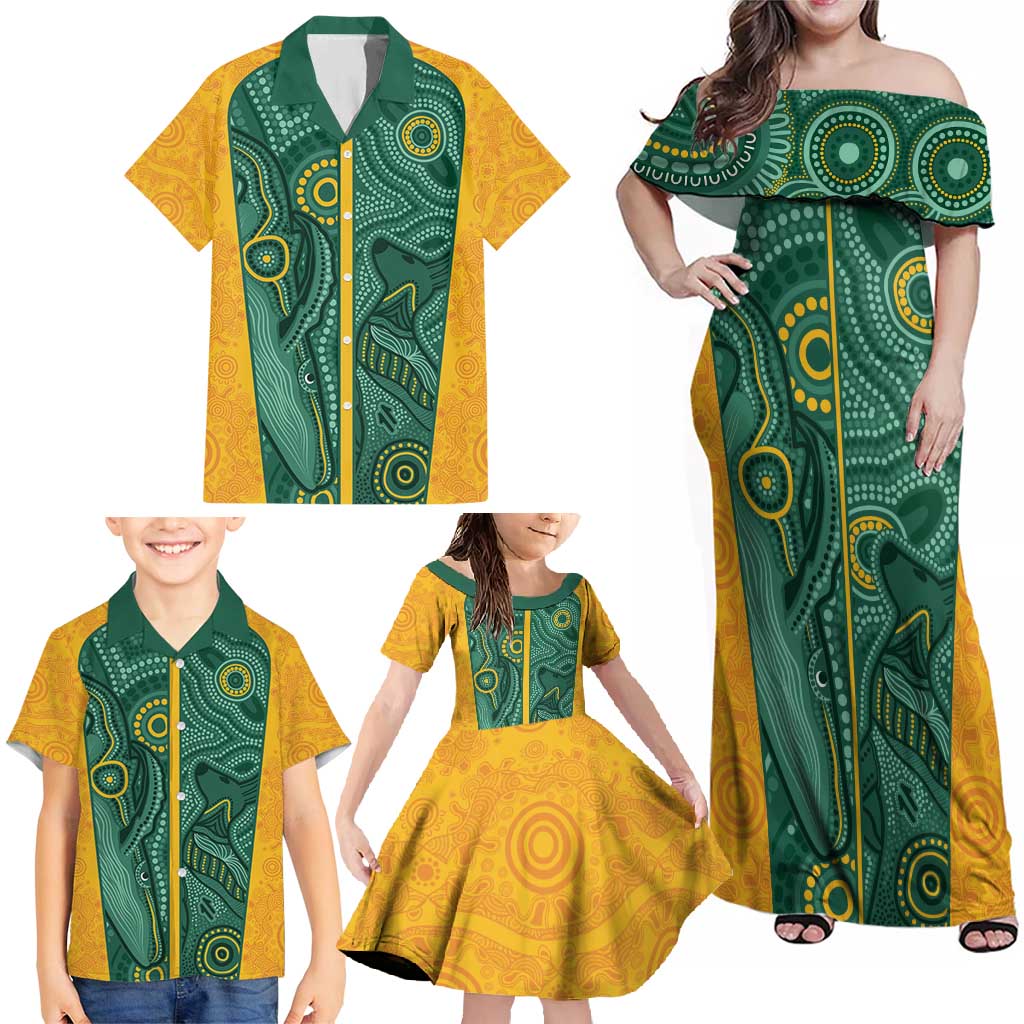 Australia 2024 Custom Family Matching Off Shoulder Maxi Dress and Hawaiian Shirt Aboriginal GO Team Aussie