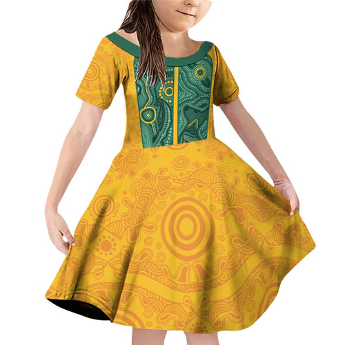 Australia 2024 Custom Family Matching Off Shoulder Short Dress and Hawaiian Shirt Aboriginal GO Team Aussie