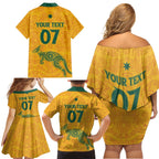 Australia 2024 Custom Family Matching Off Shoulder Short Dress and Hawaiian Shirt Aboriginal GO Team Aussie