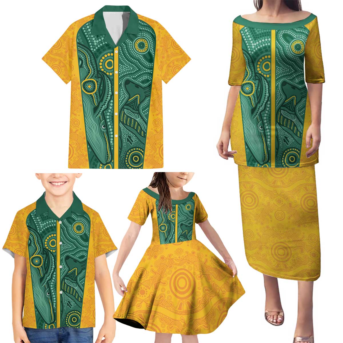 Australia 2024 Custom Family Matching Puletasi and Hawaiian Shirt Aboriginal GO Team Aussie