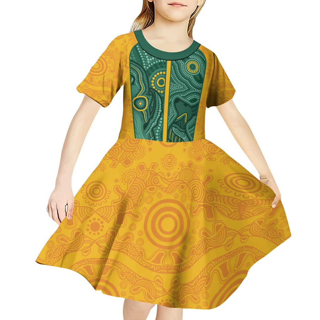 Australia 2024 Custom Kid Short Sleeve Dress Aboriginal GO Team Aussie