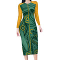 Australia 2024 Custom Long Sleeve Bodycon Dress Aboriginal GO Team Aussie