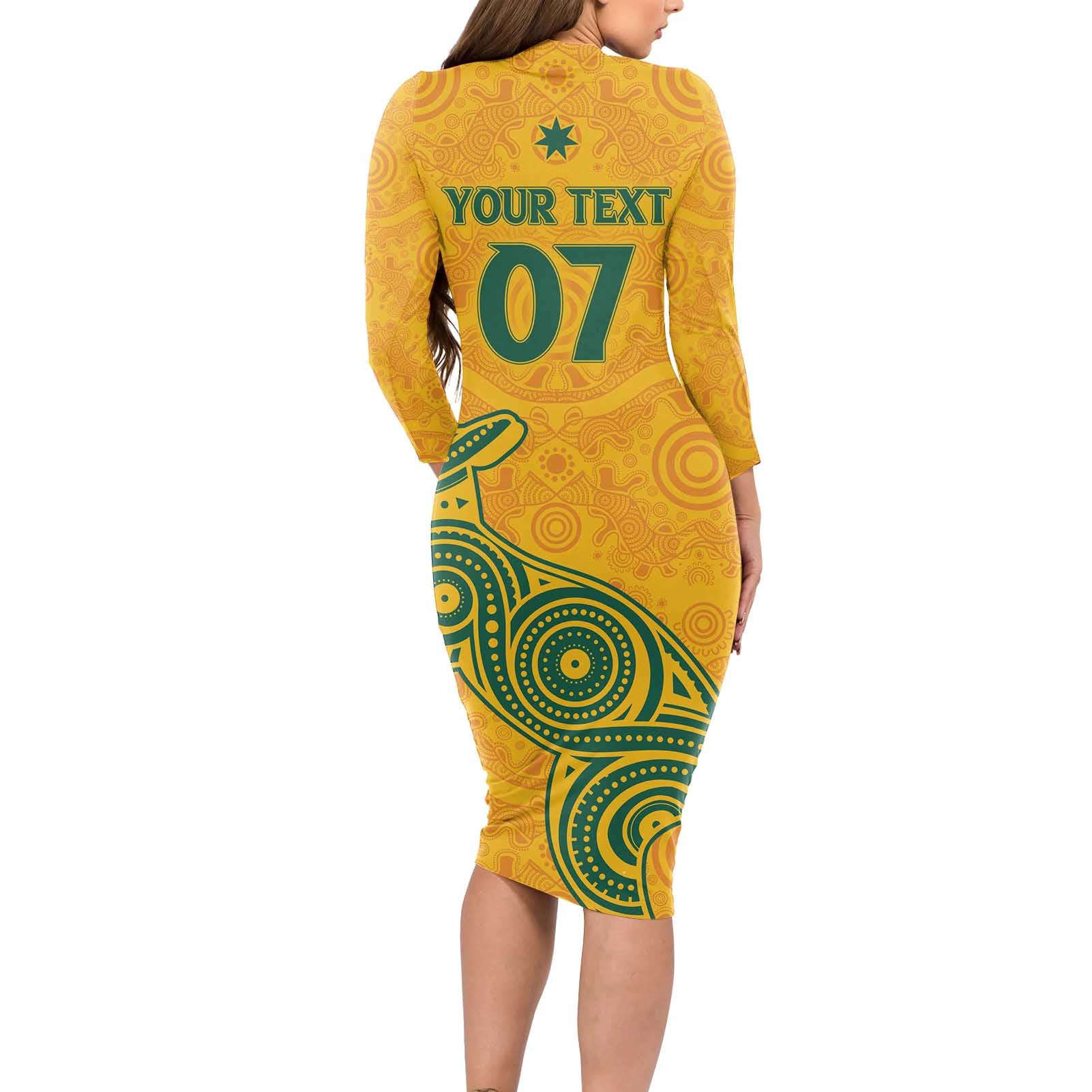 Australia 2024 Custom Long Sleeve Bodycon Dress Aboriginal GO Team Aussie