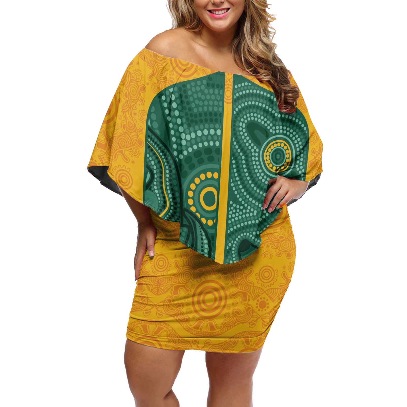 Australia 2024 Custom Off Shoulder Short Dress Aboriginal GO Team Aussie