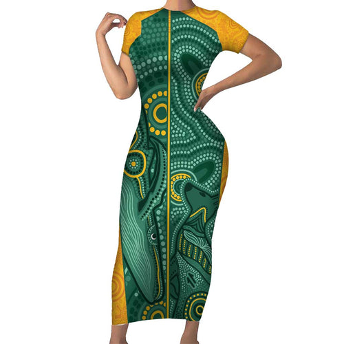 Australia 2024 Custom Short Sleeve Bodycon Dress Aboriginal GO Team Aussie