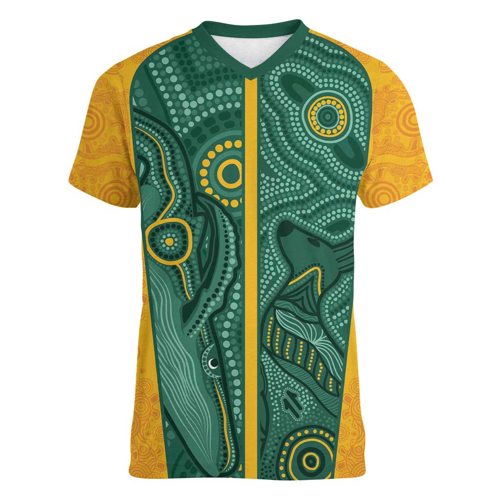 Australia 2024 Custom Women V-Neck T-Shirt Aboriginal GO Team Aussie