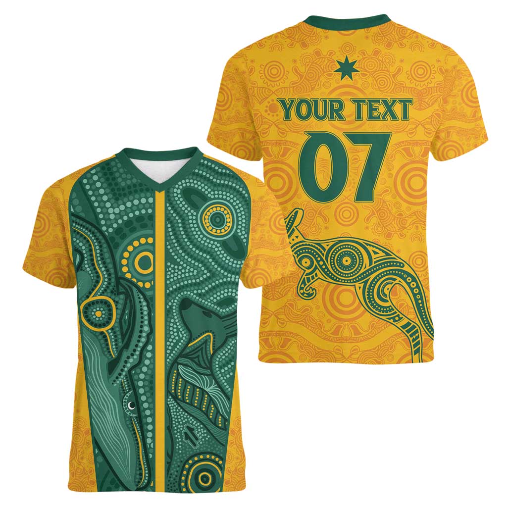 Australia 2024 Custom Women V-Neck T-Shirt Aboriginal GO Team Aussie