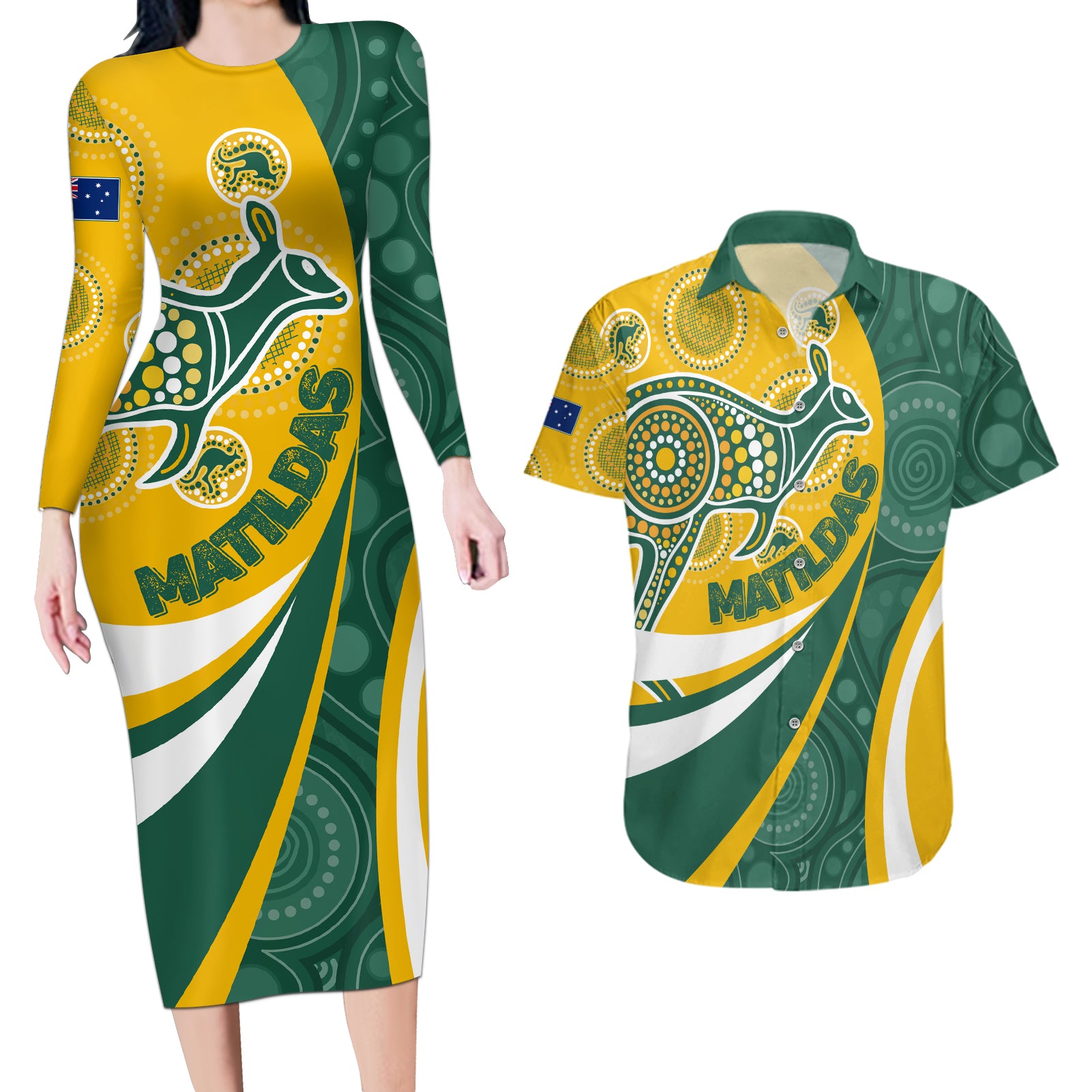 custom-australia-matildas-indigenous-couples-matching-long-sleeve-bodycon-dress-and-hawaiian-shirt-go-tilly-special