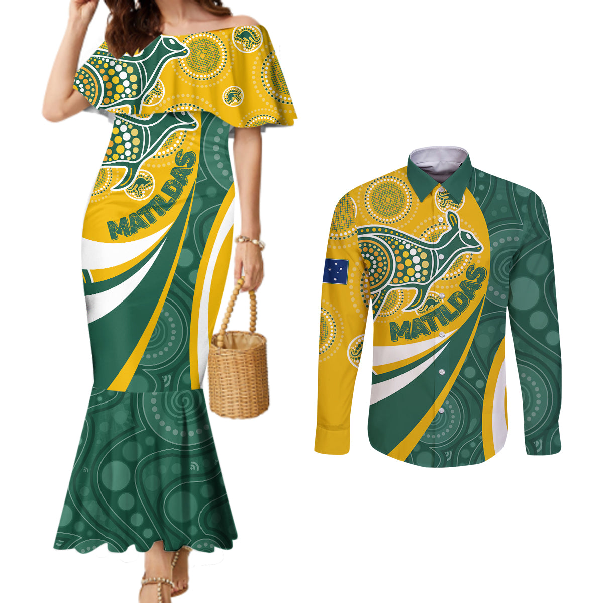 custom-australia-matildas-indigenous-couples-matching-mermaid-dress-and-long-sleeve-button-shirt-go-tilly-special
