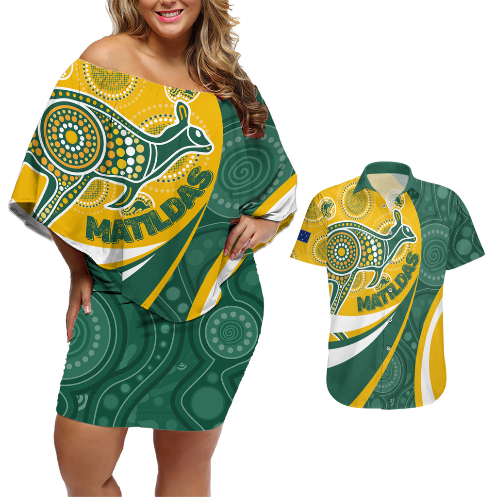 custom-australia-matildas-indigenous-couples-matching-off-shoulder-short-dress-and-hawaiian-shirt-go-tilly-special