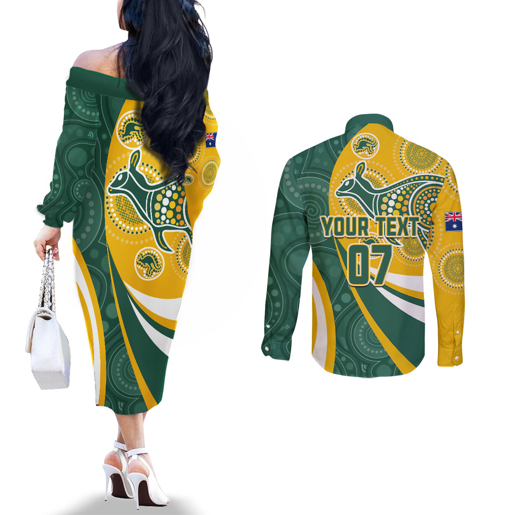 custom-australia-matildas-indigenous-couples-matching-off-the-shoulder-long-sleeve-dress-and-long-sleeve-button-shirt-go-tilly-special