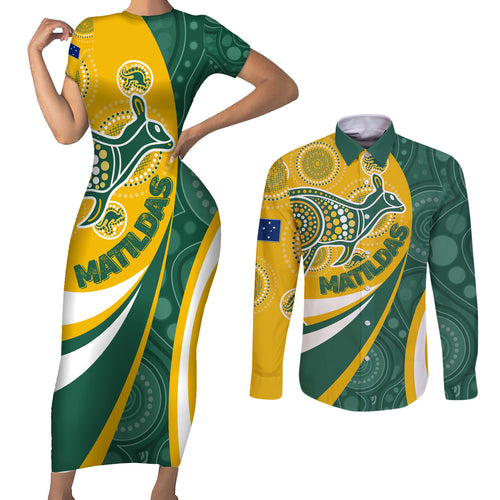 custom-australia-matildas-indigenous-couples-matching-short-sleeve-bodycon-dress-and-long-sleeve-button-shirt-go-tilly-special