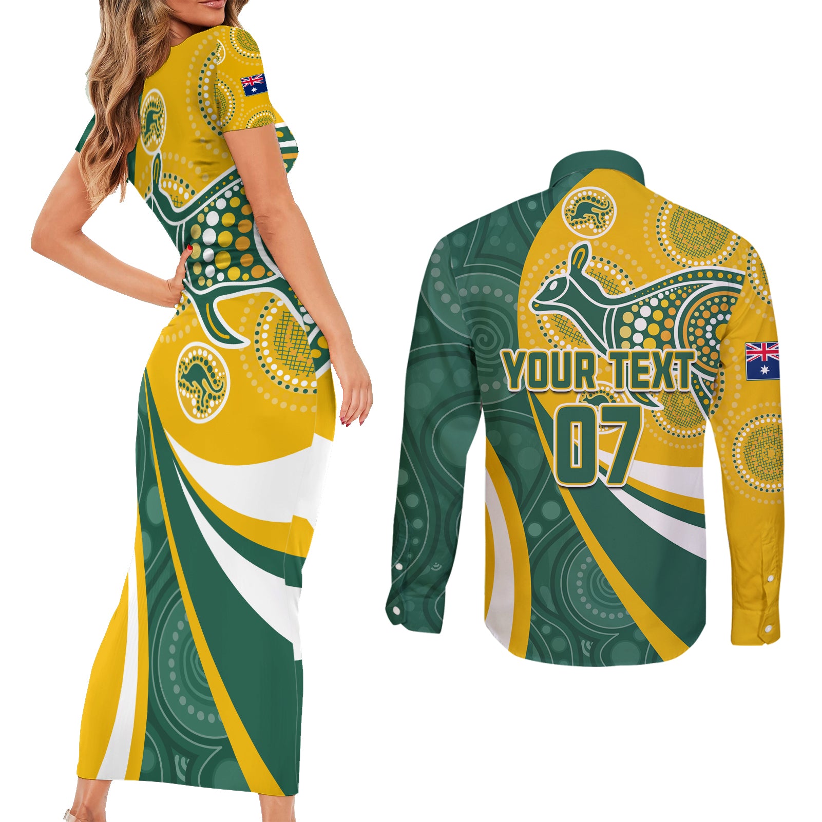 custom-australia-matildas-indigenous-couples-matching-short-sleeve-bodycon-dress-and-long-sleeve-button-shirt-go-tilly-special