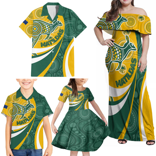 custom-australia-matildas-indigenous-family-matching-off-shoulder-maxi-dress-and-hawaiian-shirt-go-tilly-special