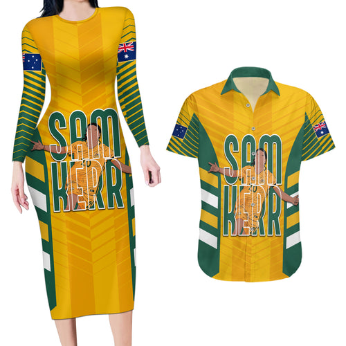 custom-australia-matildas-couples-matching-long-sleeve-bodycon-dress-and-hawaiian-shirt-sam-kerr-legend