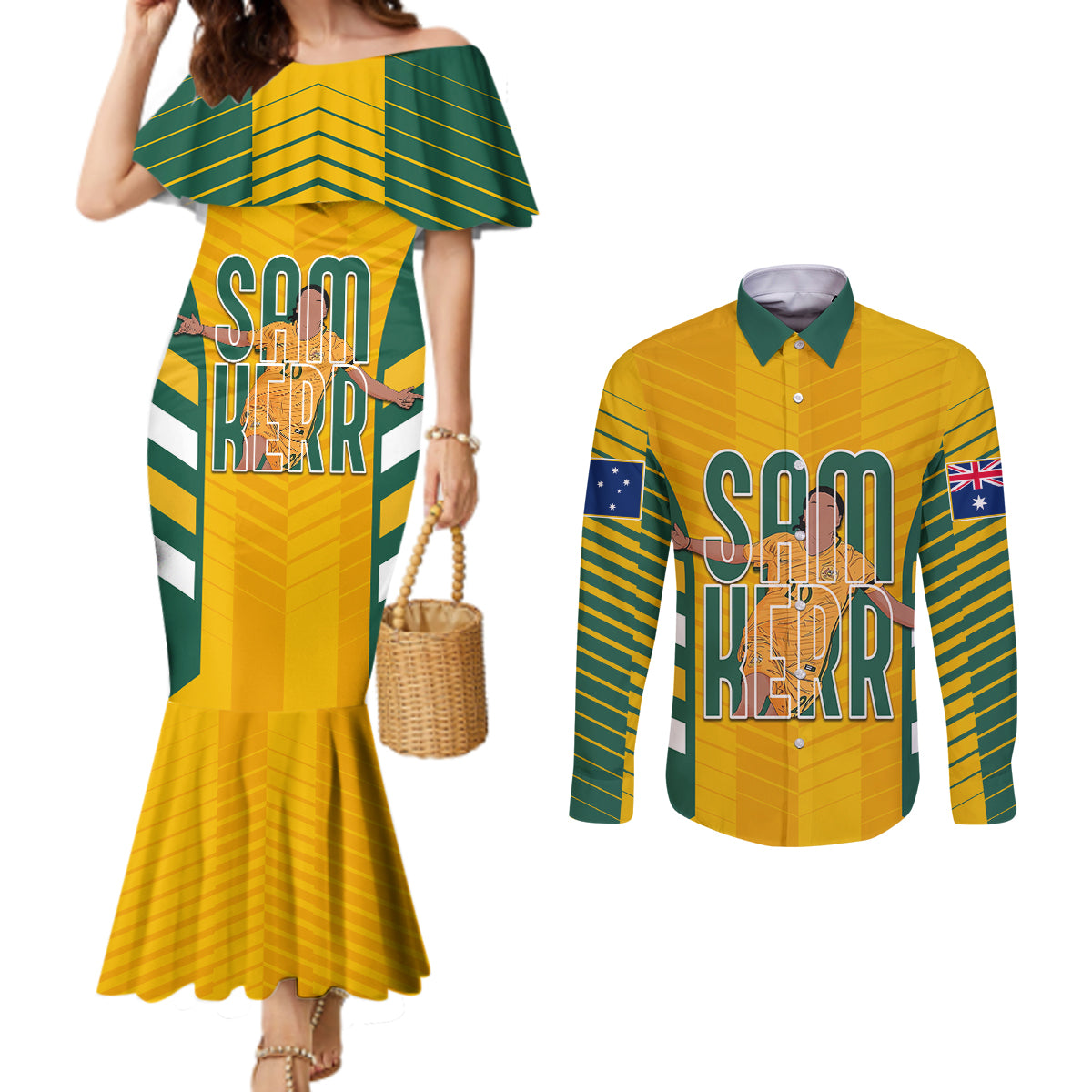 custom-australia-matildas-couples-matching-mermaid-dress-and-long-sleeve-button-shirt-sam-kerr-legend