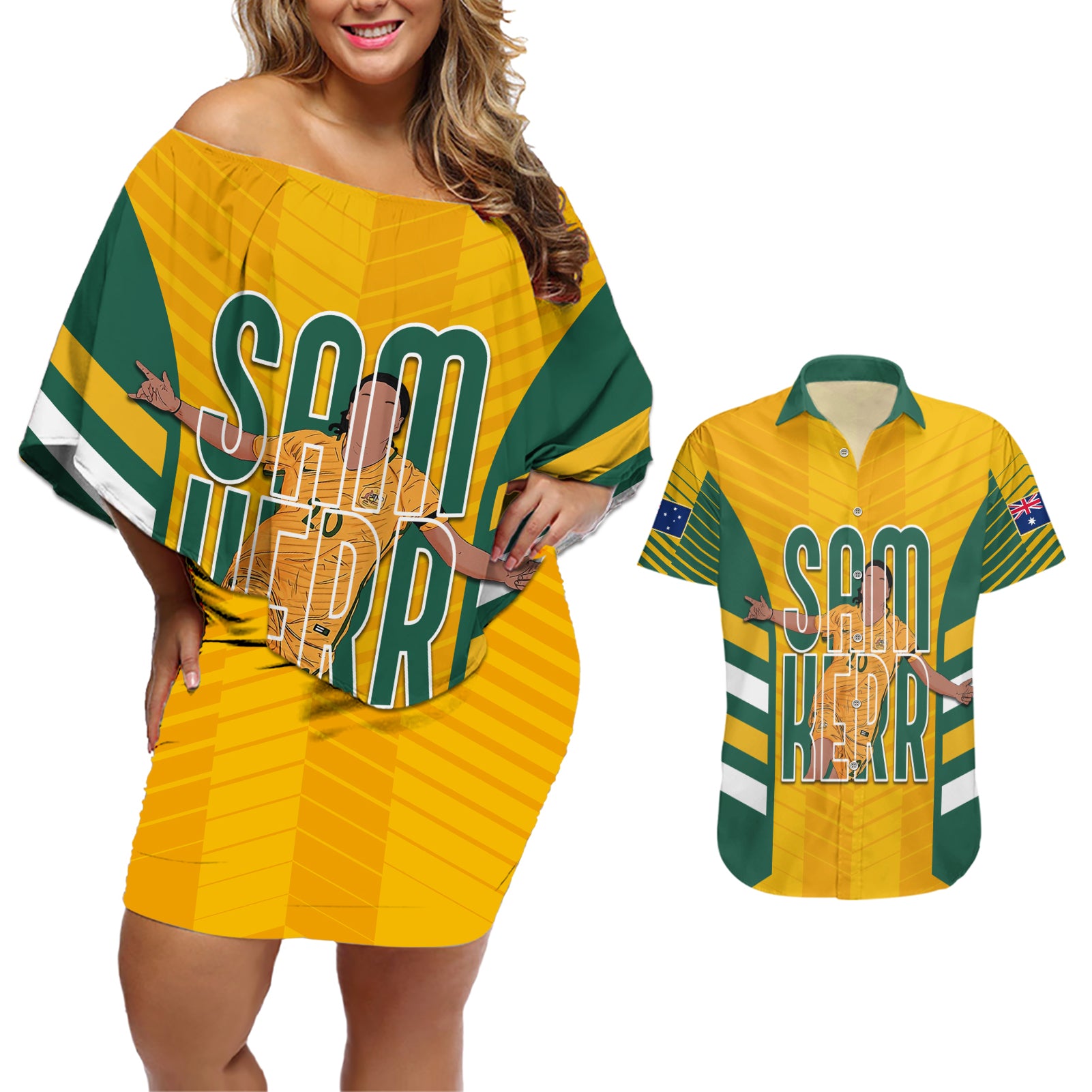 custom-australia-matildas-couples-matching-off-shoulder-short-dress-and-hawaiian-shirt-sam-kerr-legend
