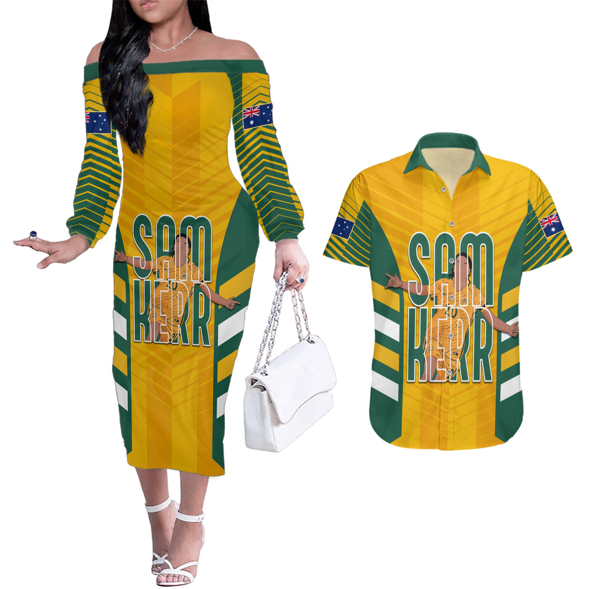 custom-australia-matildas-couples-matching-off-the-shoulder-long-sleeve-dress-and-hawaiian-shirt-sam-kerr-legend