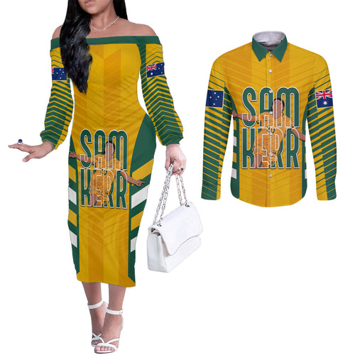 custom-australia-matildas-couples-matching-off-the-shoulder-long-sleeve-dress-and-long-sleeve-button-shirt-sam-kerr-legend