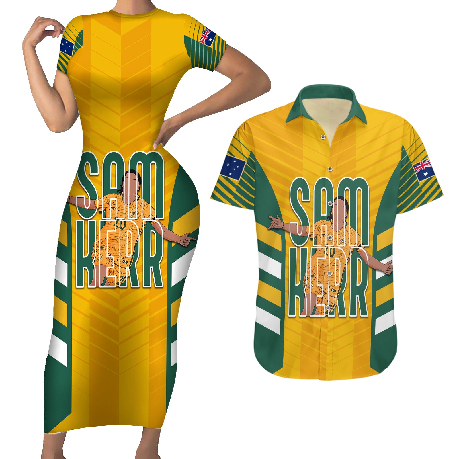 custom-australia-matildas-couples-matching-short-sleeve-bodycon-dress-and-hawaiian-shirt-sam-kerr-legend