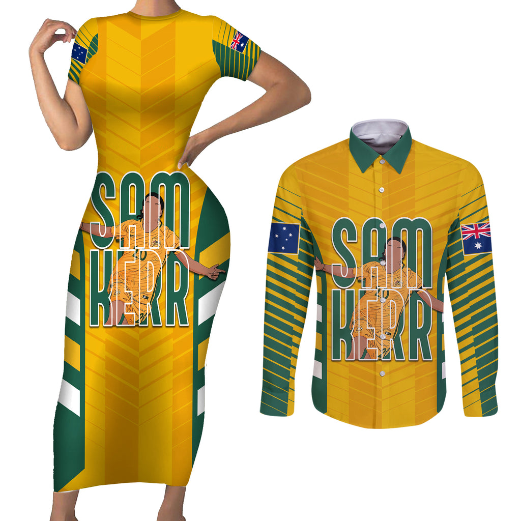 custom-australia-matildas-couples-matching-short-sleeve-bodycon-dress-and-long-sleeve-button-shirt-sam-kerr-legend