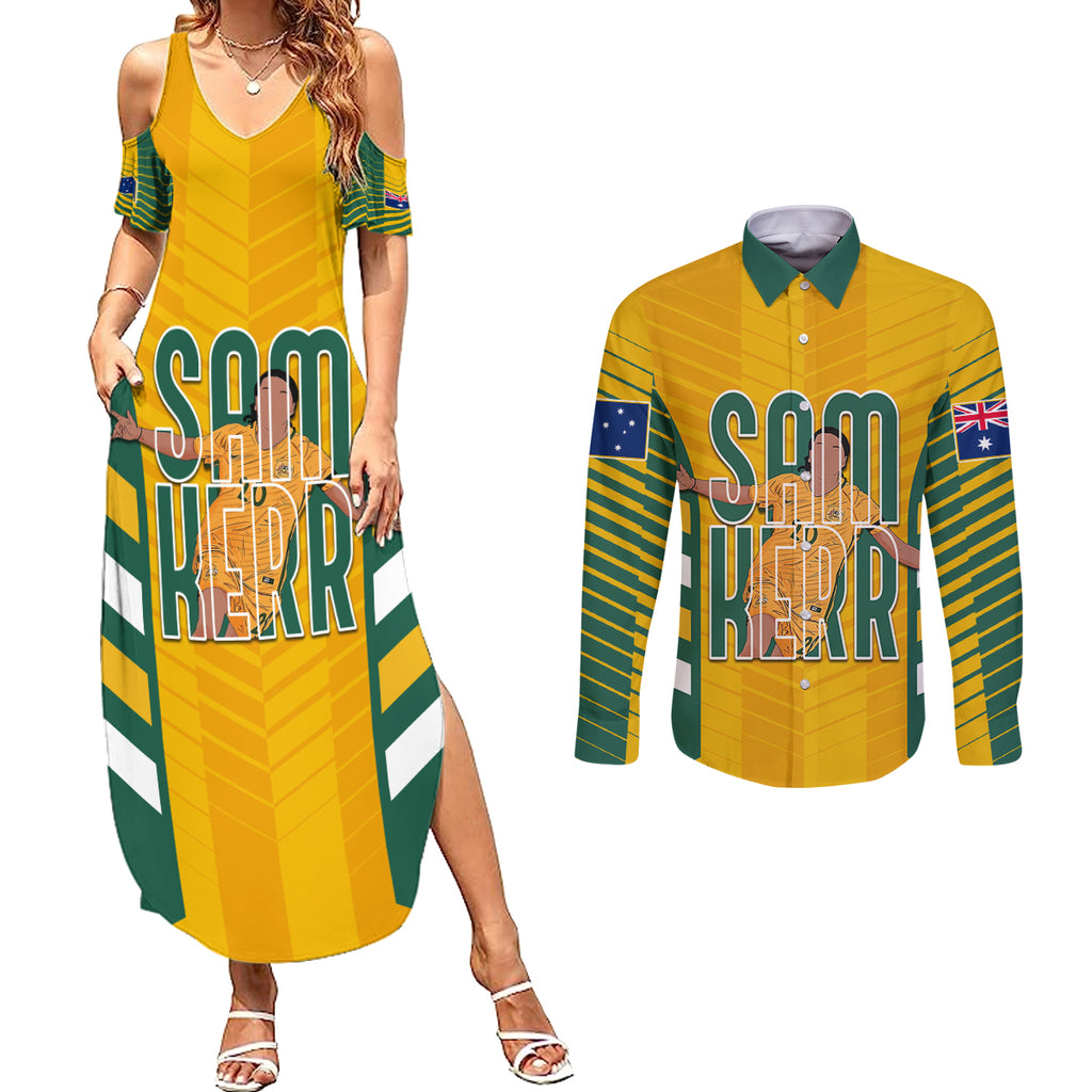custom-australia-matildas-couples-matching-summer-maxi-dress-and-long-sleeve-button-shirt-sam-kerr-legend