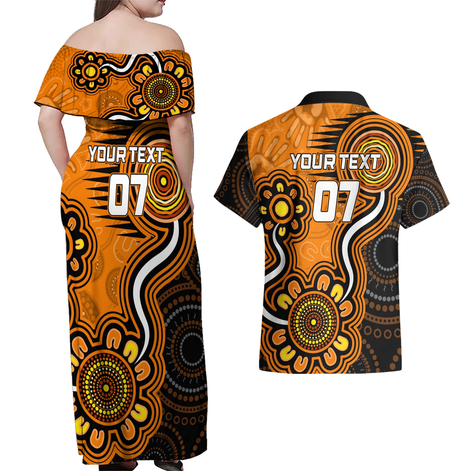 custom-scorchers-cricket-indigenous-couples-matching-off-shoulder-maxi-dress-and-hawaiian-shirt-champions-fire-up