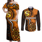 custom-scorchers-cricket-indigenous-couples-matching-off-shoulder-maxi-dress-and-long-sleeve-button-shirt-champions-fire-up
