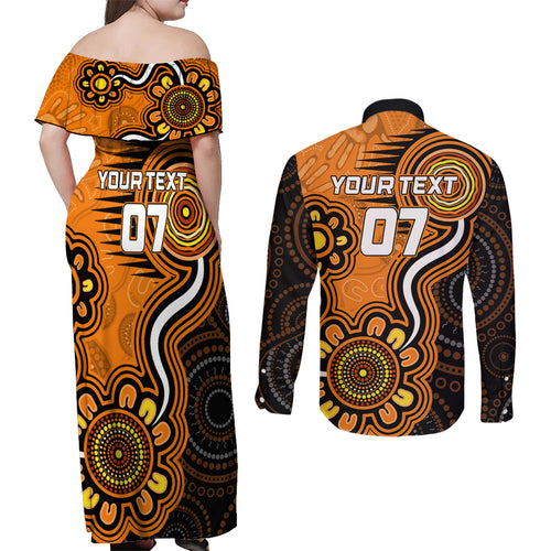 custom-scorchers-cricket-indigenous-couples-matching-off-shoulder-maxi-dress-and-long-sleeve-button-shirt-champions-fire-up