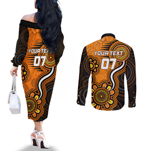 custom-scorchers-cricket-indigenous-couples-matching-off-the-shoulder-long-sleeve-dress-and-long-sleeve-button-shirt-champions-fire-up